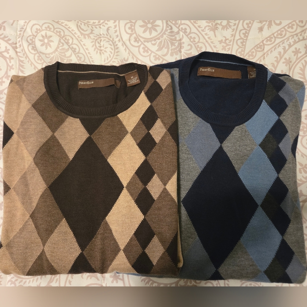 Perry Ellis Men's Argyle Sweaters - Brown and Blue